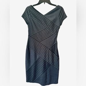 BCBGmaxazria Womens Black & Gray Striped V-Neck Work Career Sheath Dress - Small